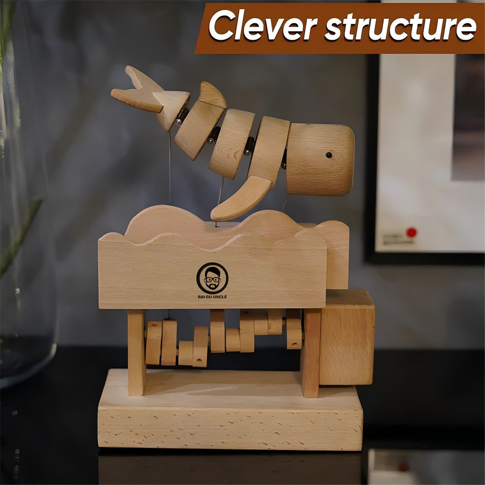 BAI GU UNCLE Wooden Mechanical Whale Decoration Statues, Handmade Whale Made of Wood for Home Decoration