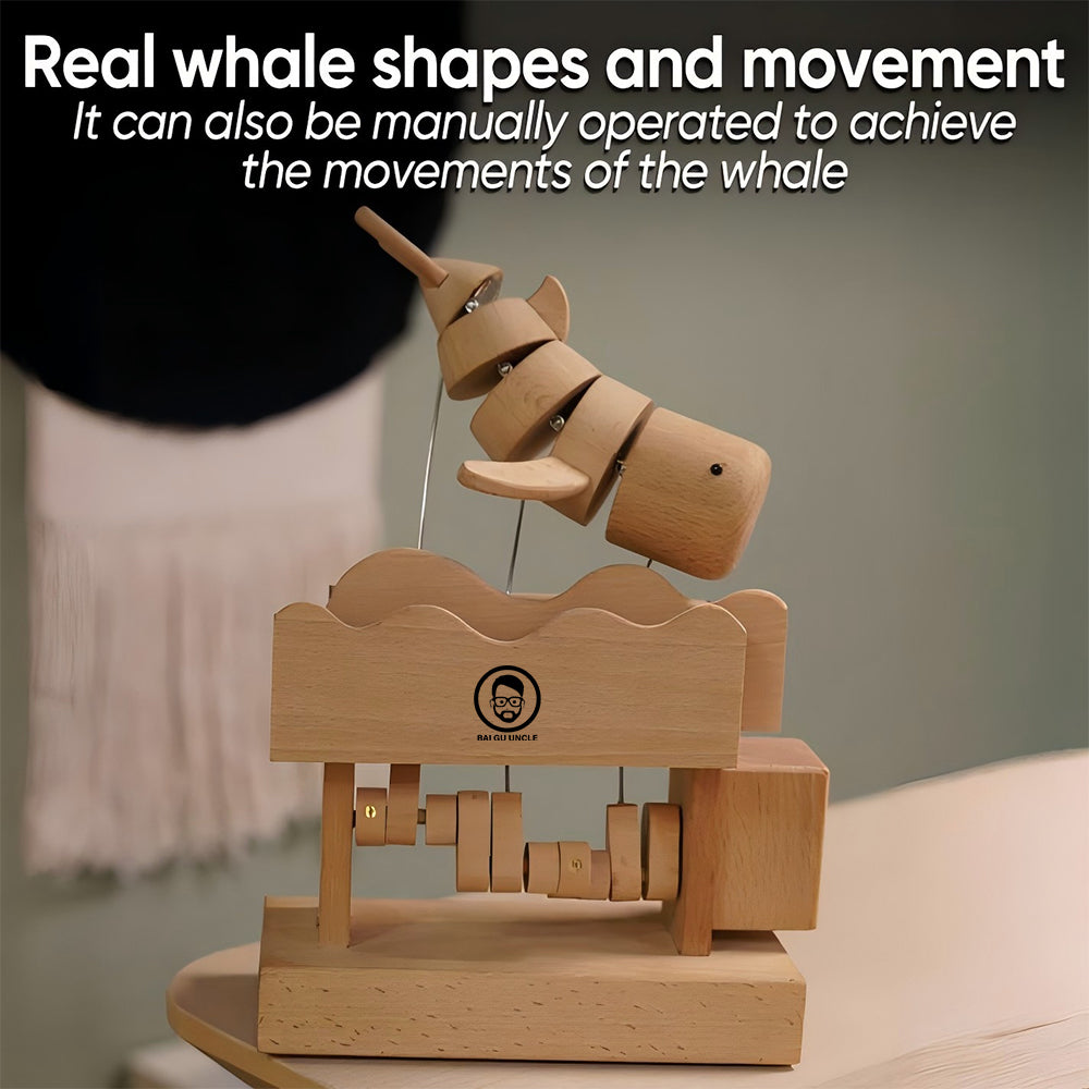 BAI GU UNCLE Wooden Mechanical Whale Decoration Statues, Handmade Whale Made of Wood for Home Decoration