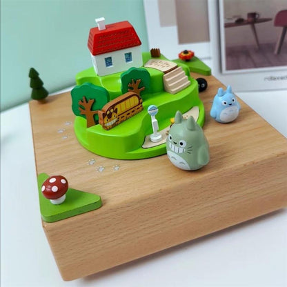 Wooden Totoro music box, solid wood ornaments desktop decoration cartoon animation style