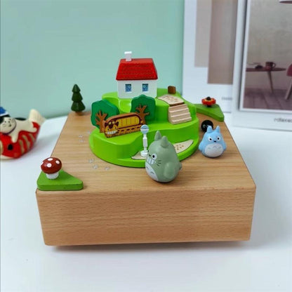 Wooden Totoro music box, solid wood ornaments desktop decoration cartoon animation style