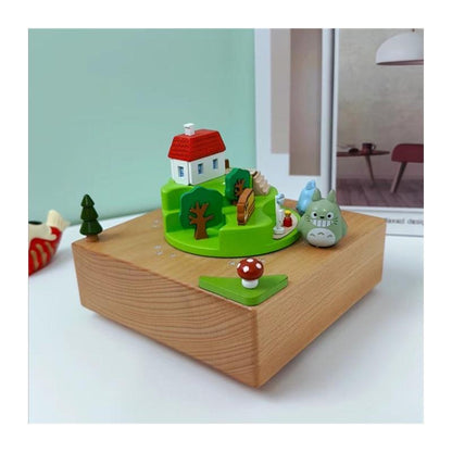 Wooden Totoro music box, solid wood ornaments desktop decoration cartoon animation style