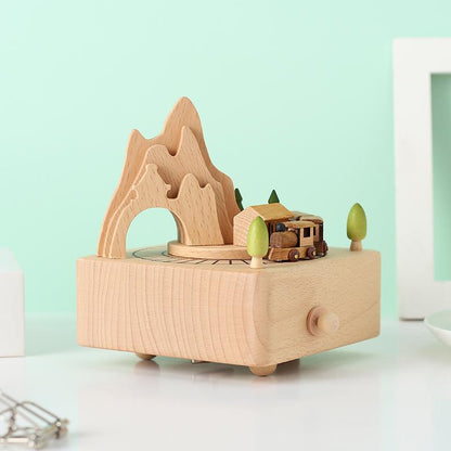 Wooden Music Box with Moving Small Train, Wood Musicil Box Birthday Home Decoration for Kids Boys Girls