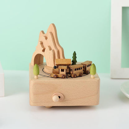 Wooden Music Box with Moving Small Train, Wood Musicil Box Birthday Home Decoration for Kids Boys Girls