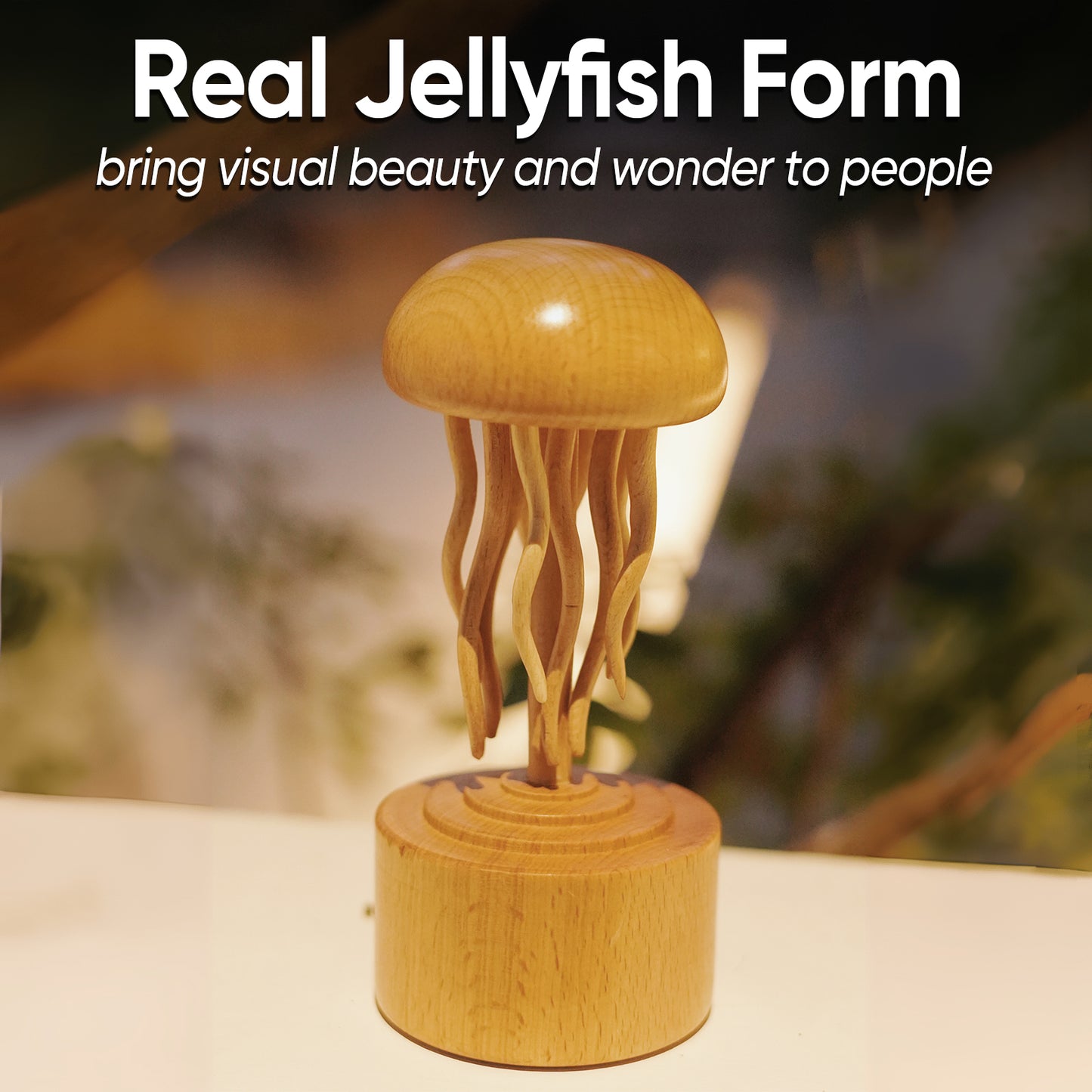 Handmade Self-healing Wooden Mechanical Jellyfish Creative Gift for Child, Christmas or Birthday New House Decoration Supplies