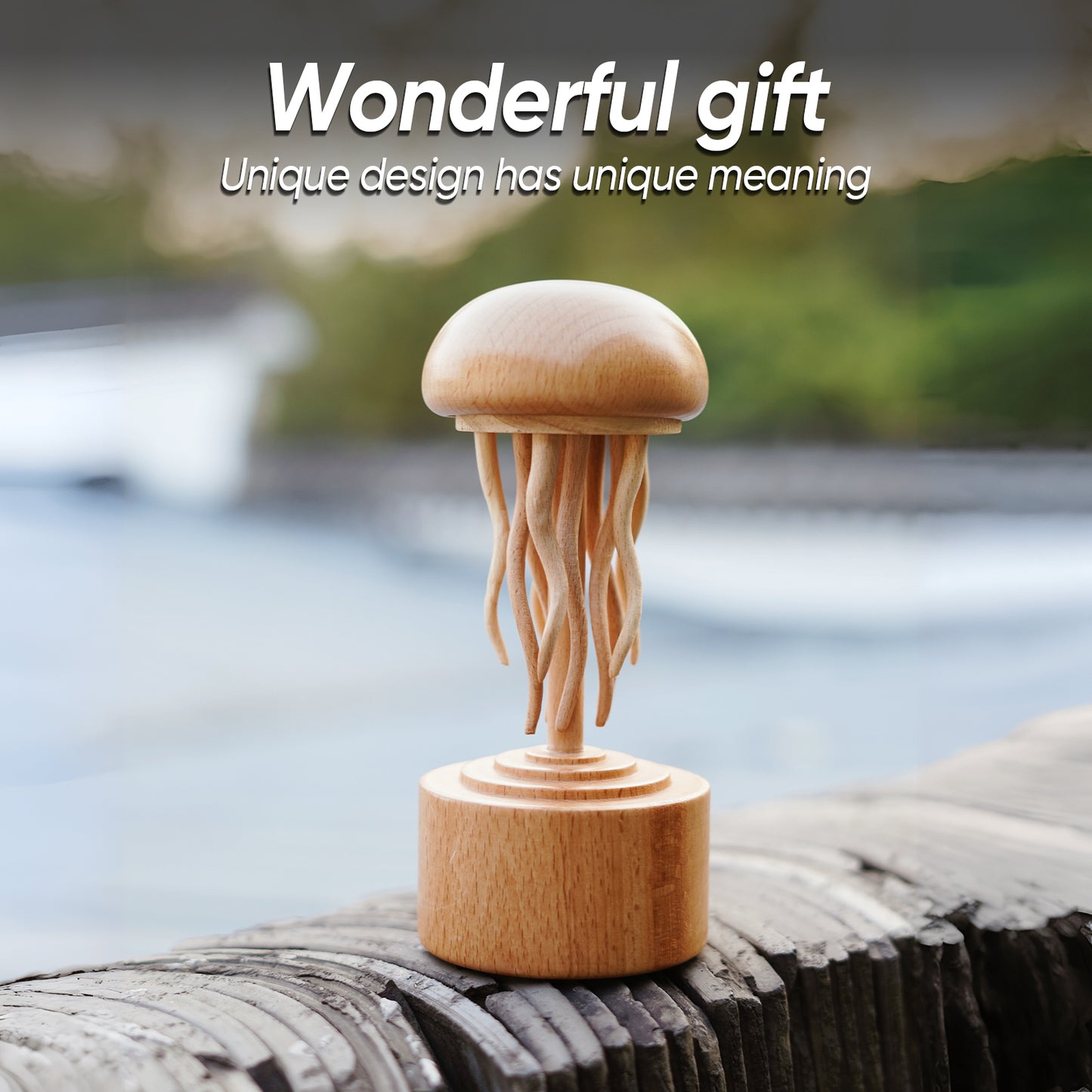 Handmade Self-healing Wooden Mechanical Jellyfish Creative Gift for Child, Christmas or Birthday New House Decoration Supplies