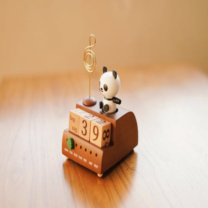 Wooden panda calendar music box, desktop bedroom ornaments ornaments toys