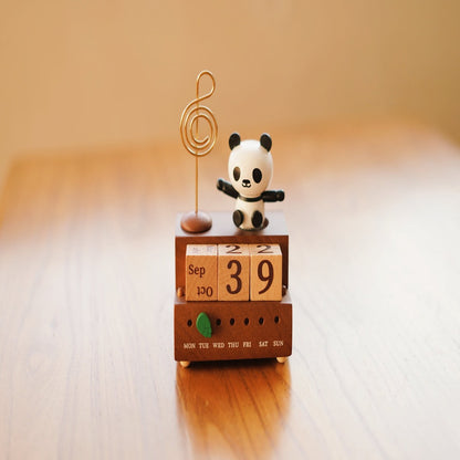 Wooden panda calendar music box, desktop bedroom ornaments ornaments toys