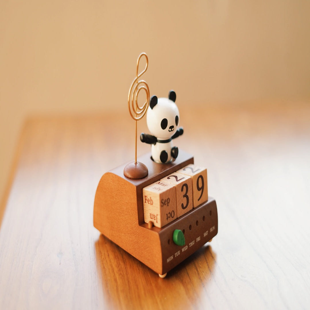 Wooden panda calendar music box, desktop bedroom ornaments ornaments toys