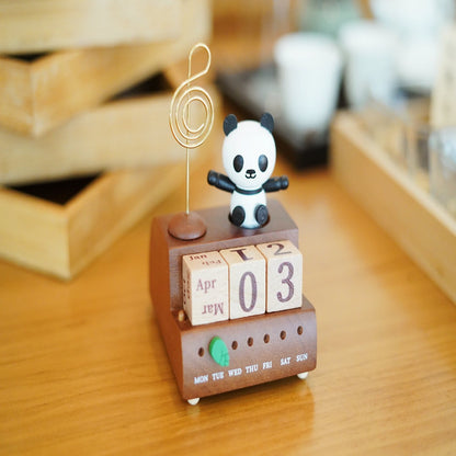 Wooden panda calendar music box, desktop bedroom ornaments ornaments toys